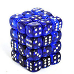 Kości 36xD6 Chessex 23806 Transparentne niebieskie / białe oczka