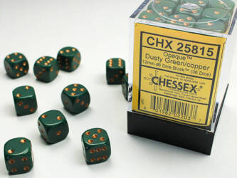 Kości zestaw 36xD6 Chessex 25815 Opaque Dusty Green w/ copper