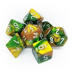 Kości zestaw RPG Chessex Gemini Gold-Green/White