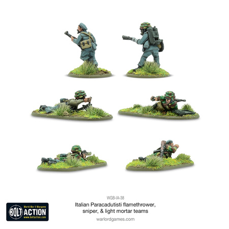 Bolt Action Italian Army Paracadutisti Flamethrower, Sniper & Light Mortar Teams