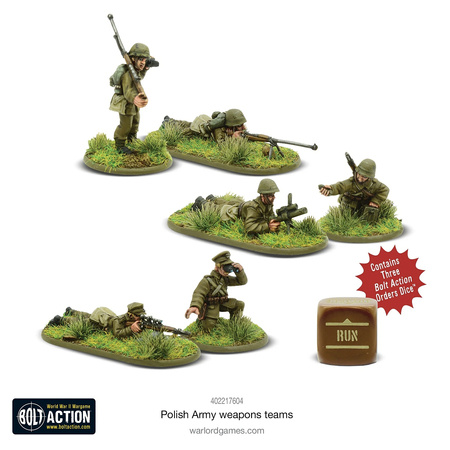 Bolt Action Polish Army Weapons Teams + 3 kości rozkazów