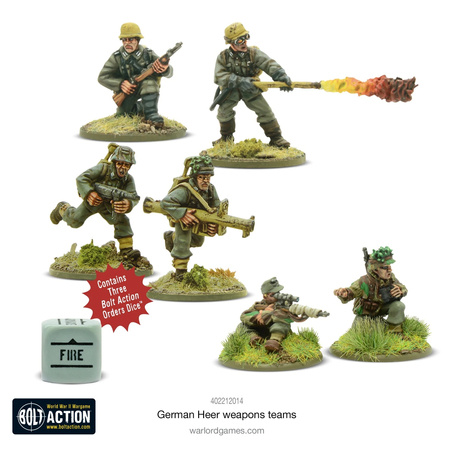 Bolt Action WWII German Heer Weapons Teams + 3 kości rozkazów