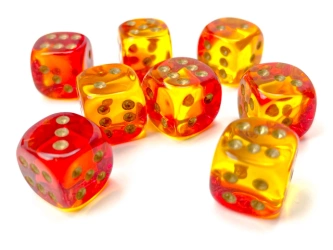Kości zestaw 36xD6 Chessex 26868 Gemini Translucent Red Yellow w/ Gold