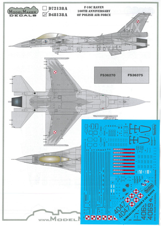 ModelMaker D48138A F-16C Raven 100th Anniversary of Polish Air Force zestaw kalkomanii w skali 1:48