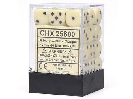 Kości 36xD6 Chessex 25800 Matowe Kość słoniowa / czarne oczka