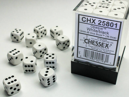 Kości 36xD6 Chessex 25801 Opaque White w/Black