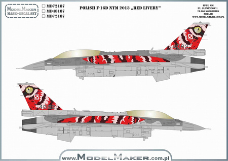 ModelMaker D48187 Polish F-16D NTM 2013 "Red Livery" zestaw kalkomanii i masek w skali 1:48