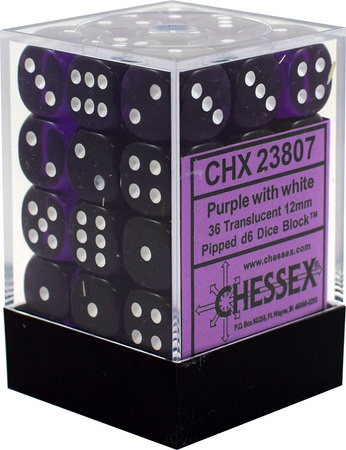Kości Chessex 36xD6 Transparentne Fiolet / białe oczka