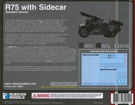 Rubicon Models 280051 German Motorcycle BMW R75 with Sidecar