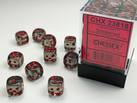 Kości 36xD6 Chessex 23818 Translucent Smoke w/Red