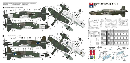 Model plastikowy do sklejenia i pomalowania Hobby 2000 Dornier Do 335 A-1 Pfeil