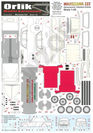Model kartonowy Orlik A039 Warszawa 223 - model kartonowy