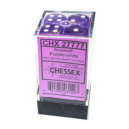 Kości 12xD6 Chessex 27777 Borealis fiolet / białe oczka