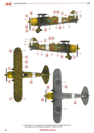  ICM 32025 CR.42 Falco with Italian pilots in tropical uniform zestaw plastikowy do sklejenia i pomalowania