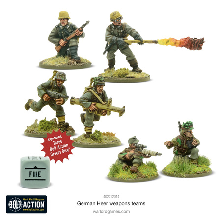 Bolt Action WWII German Heer Weapons Teams + 3 kości rozkazów