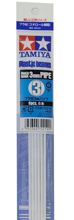 Tamiya 70219 Plastic Beams 3mm pipe white (6 pcs.) zestaw profili polistyrenowych rurowych