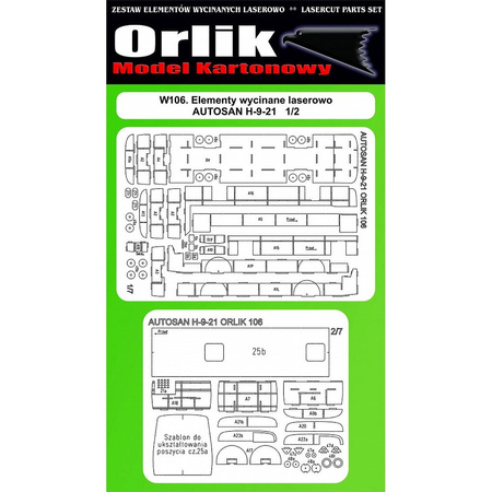  Orlik W106 Elementy wycinane laserowo do modelu kartonowego Orli 106 Autosan H9-21