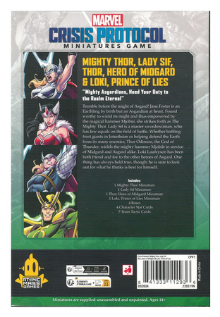 Marvel Crisis Protocol CP91 Mighty Thor, Lady Sif, Thor, Hero of Midgard & Loki, Prince of Lies Character Pack