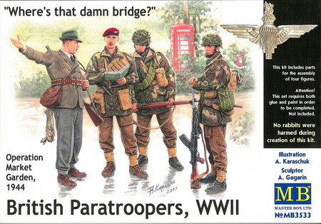 Master Box 3533 British Paratroopers "Where's that damn Bridge?" Operation Market Garden, 1944 zestaw plastikowy do sklejenia i pomalowania