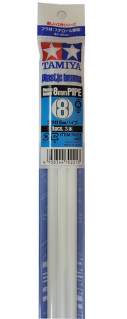 Tamiya 70221 Plastic Beams 8mm pipe white (3 pcs.) zestaw profili polistyrenowych rurowych