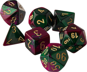 Kości zestaw RPG Chessex 26434 Gemini Green-Purple w/Gold