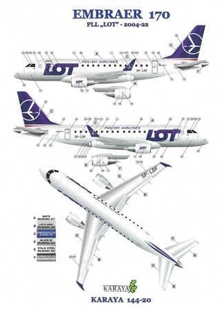 Karaya 144-20 Embraer 170 LOT Polish Airlines model plastikowy do sklejenia i pomalowania