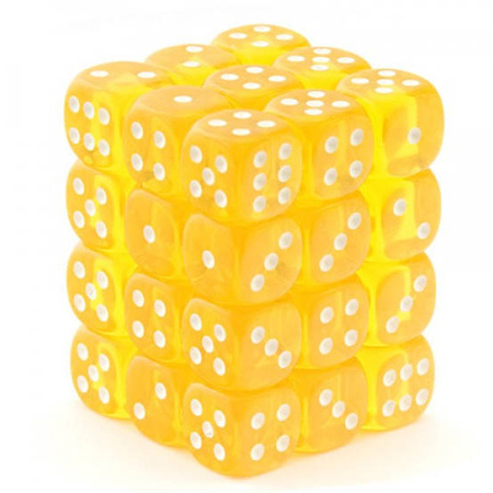Kości 36xD6 Chessex 23802 Transparentne żółte / białe oczka