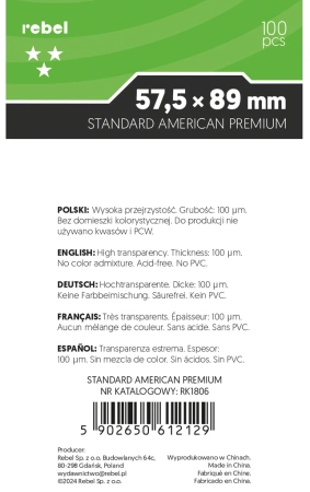 Koszulki ochronne Rebel 57,5x89 mm Standard American Orion Premium