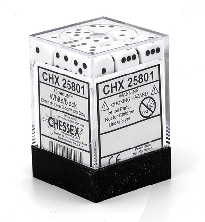 Kości 36xD6 Chessex 25801 Opaque White w/Black