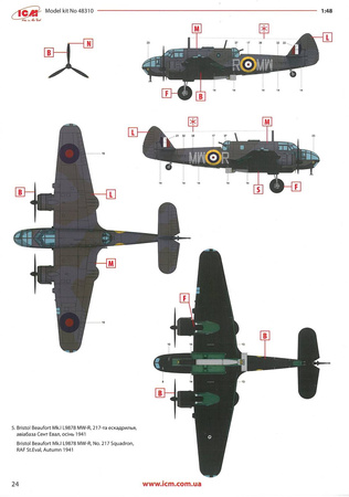 ICM 48310 Bristol Beaufort Mk.I Torpedo-Bomber model plastikowy do sklejenia i pomalowania