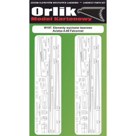  Orlik W197 Elementy wycinane laserowo do modelu kartonowego Orlik 197 Avialsa A-60 Fauconnet