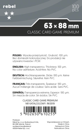 Koszulki ochronne 63x88 mm Rebel Classic Card Game Corvus Premium Standard CCG