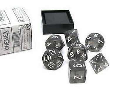 Kości zestaw RPG Chessex Translucent Smoke White