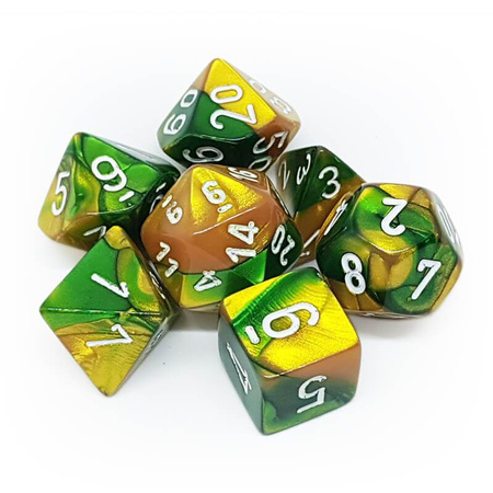 Kości zestaw RPG Chessex Gemini Gold-Green/White