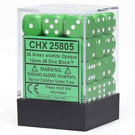 Kości 36xD6 Chessex 25805 Matowe Zielone / białe oczka