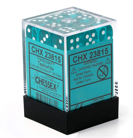 Kości 36xD6 Chessex 23815 Transparentne cyjanowe / białe oczka