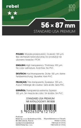 Koszulki ochronne Rebel 56x87 mm Standard USA Crater Premium
