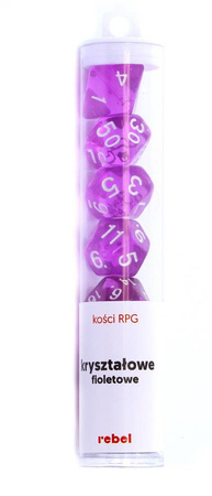 Kości zestaw RPG kryształ fioletowe, białe cyfry (Rebel)