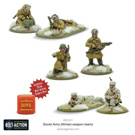 Bolt Action Soviet Army Weapons Teams (Winter) + 3 kości rozkazów