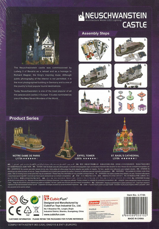 Puzzle 3D 128 el. Zamek Neuschwanstein z podświetleniem LED