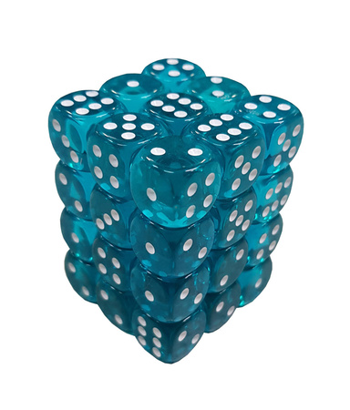 Kości 36xD6 Chessex 23815 Transparentne cyjanowe / białe oczka