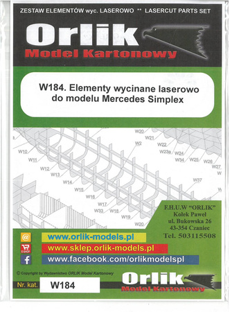 Orlik W184 Elementy wycinane laserowo do modelu kartonowego Mercedes Simplex z 1904 roku