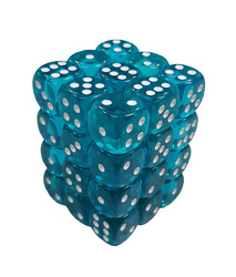 Kości 36xD6 Chessex 23815 Transparentne cyjanowe / białe oczka