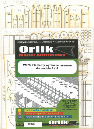 Orlik W075 Elementy wycinane laserowo do modelu kartonowego Orli A075 AN-2