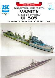 Model kartonowy JSC nr 71 niszczyciel Vanity, okręt podwodny U-505