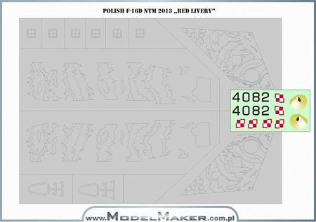 ModelMaker D48187 Polish F-16D NTM 2013 "Red Livery" zestaw kalkomanii i masek w skali 1:48