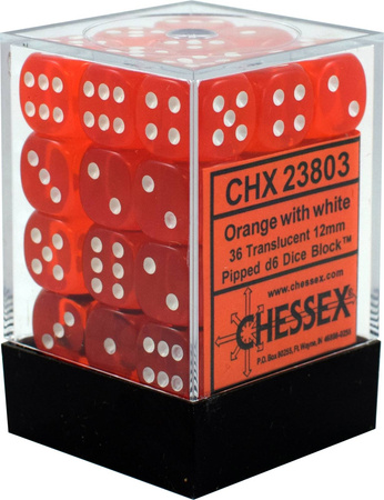 Kości 36xD6 Chessex 23803 Transparentne pomarańcz / białe oczka