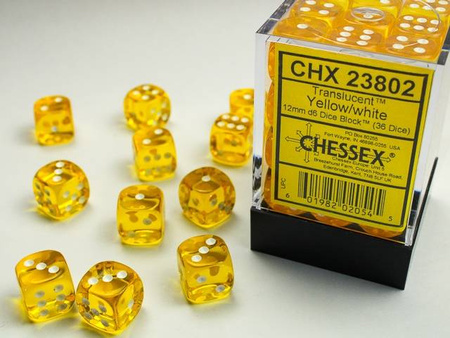 Kości 36xD6 Chessex 23802 Transparentne żółte / białe oczka