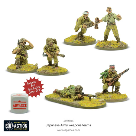 Bolt Action WWII Japanese Army Weapons Teams + 3 kości rozkazów