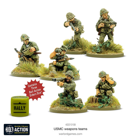 Bolt Action WWII US Marines Weapons Teams + 3 kości rozkazów